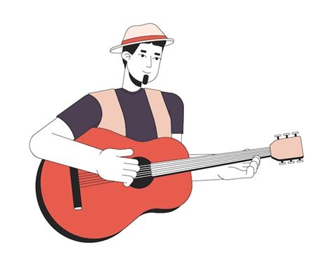 Musicien Jouant De La Guitare Acoustique Personnage De Dessin Animé