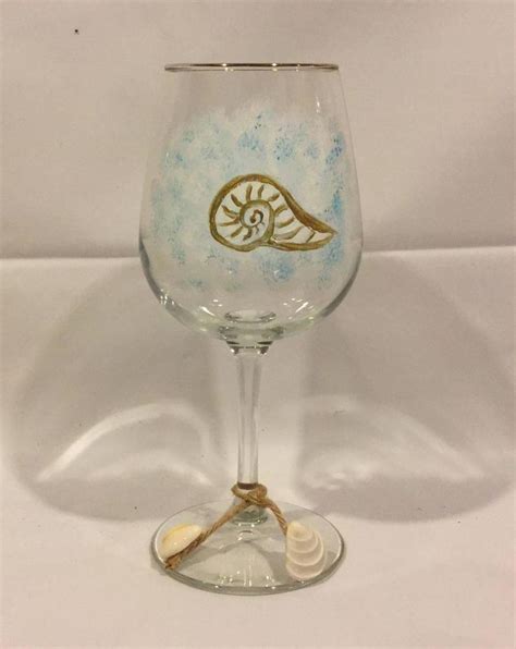 Beach Wine Glass Shell Wine Glass Set Of Two Etsy Beach Wine Glass