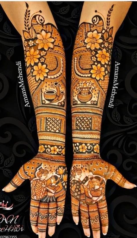 Two Hands With Henna Designs On Them One Is Decorated With Flowers And