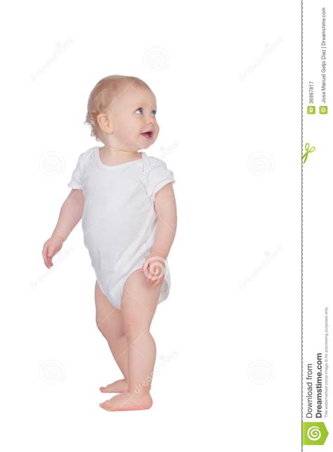 Adorable Blond Baby In Underwear Looking Up Stock Image Image Of