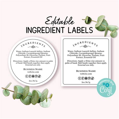 Ingredient Label Template Custom Product Packaging Sticker Etsy México