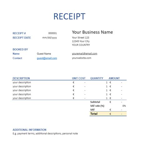 Hotel Receipt Template Print Save Or Pdf