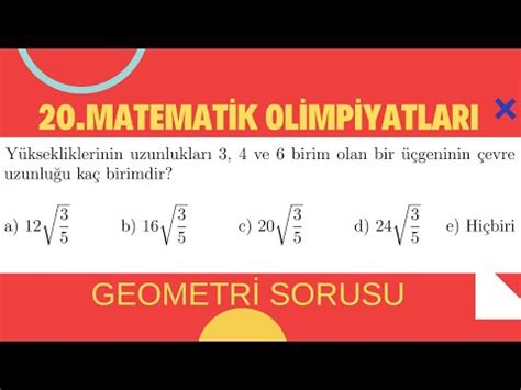 20 ULUSAL MATEMATİK OLİMPİYAT SORUSU YouTube