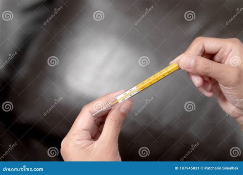 A Woman`s Hand Holding A Thermometer Stock Image Image Of Check