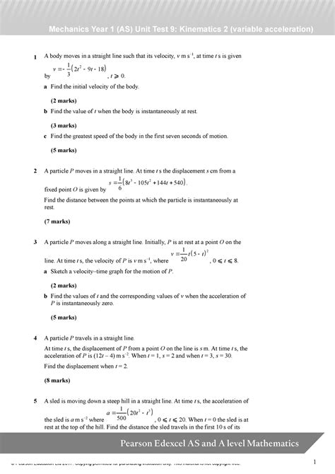 19379 19 As Mechanics Unit 9 Test Sample Mechanics Year 1 AS Unit