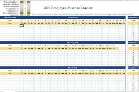 Absence Tracking Excel Template