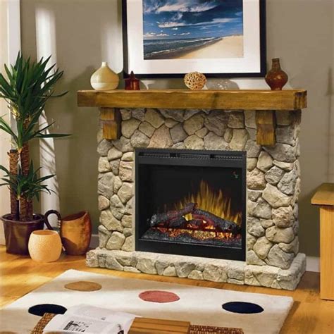 Bowery Hill Electric Fireplace Mantel In Faux Stone Fireplacess