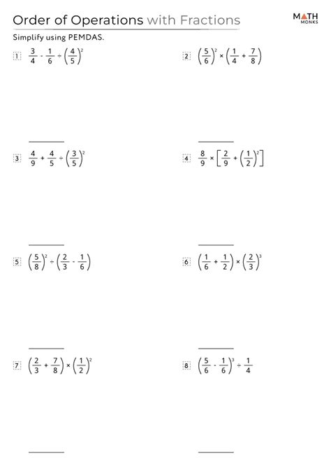 Order Of Operations With Fractions Worksheets Math Monks Worksheets Library