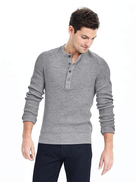 Ribbed Knit Henley Banana Republic