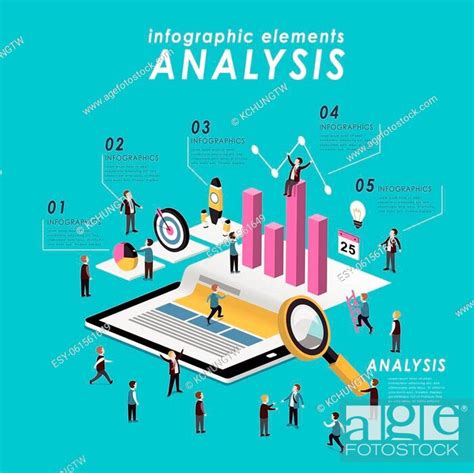 Business Analysis Concept With Tablet And Growing Graph In 3d Isometric Flat Style Stock Vector