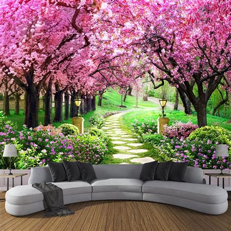 Cherry Blossom Tree Lined Walkway Wallpaper Mural Custom Sizes Availa Maughon S