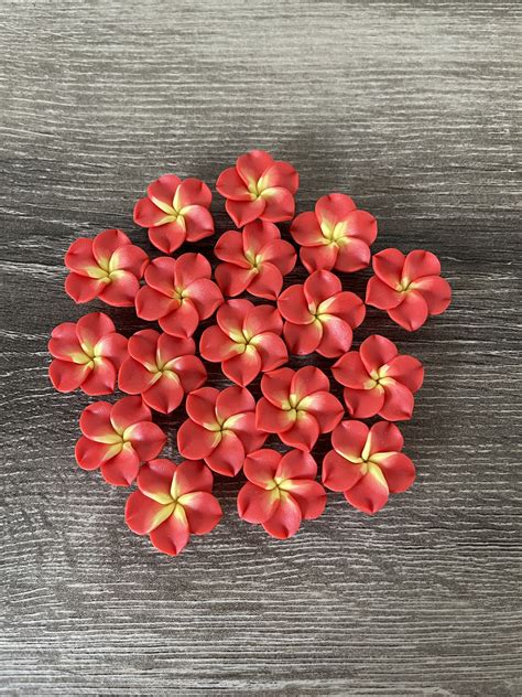 10 Pcs Red Plumeria Frangipani Flower Polymer Clay Etsy