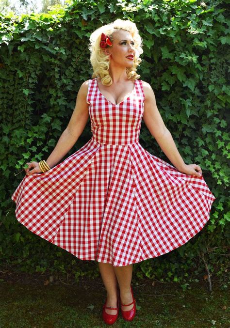 Nashville Gingham 50s Rockabilly Dress Red Rockabilly Dress