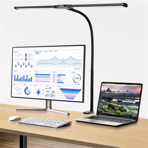 Schreibtischlampe LED Dimmbar 10W 61CM Doppelkopf Klemmbar für