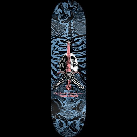 Powell Peralta Skull And Sword Skateboard Deck Blue Shape 245 8 75