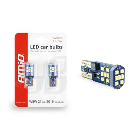 ŻARÓWKI POSTOJOWE LED CANBUS 21SMD T10 W5W BIAŁE ŚWIATŁO 12V 24V