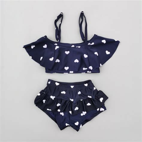 Navy Blue Preppy Polka Dot Smocked High Waisted Bikini Swim Atelier