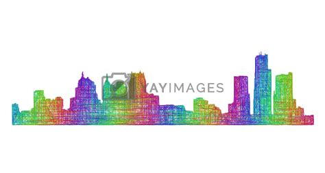 Detroit Skyline Silhouette Multicolor Line Art By Davidzydd Vectors