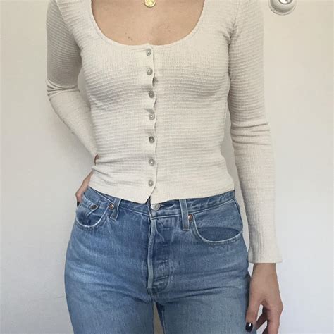 Urban Outfitters Waffle Knit Cream Henley Top Depop