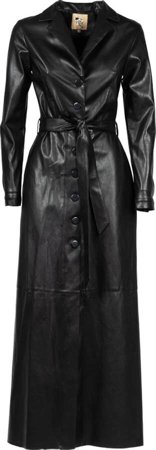 Julia Allert Women S Black Long Button Up Eco Leather Trench