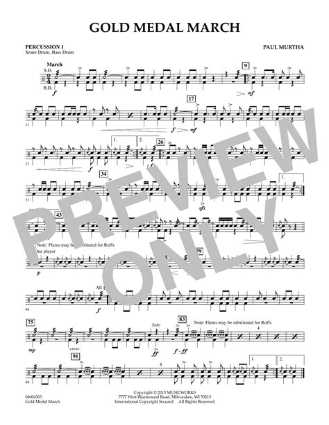 Gold Medal March Percussion 1 Sheet Music Paul Murtha Concert Band