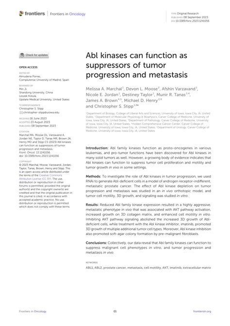 PDF Abl Kinases Can Function As Suppressors Of Tumor Progression And