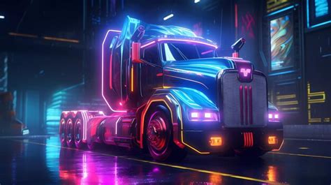 Premium AI Image Futuristic Cyberpunk Truck Concept Illustration On