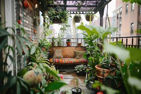 Premium Photo A Cozy Balcony Transformed Into A Lush Green Oasis