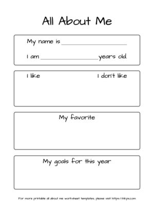 Free Printable All About Me Worksheet Template In Pdf Png And