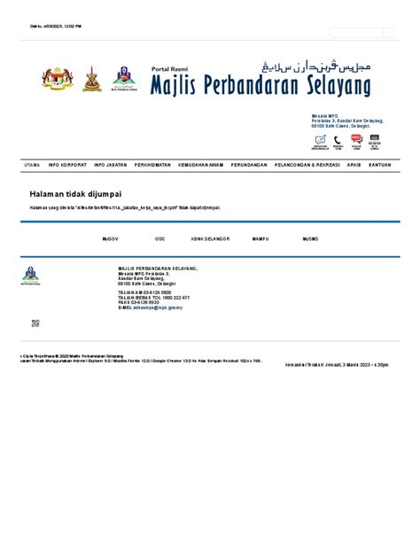 halaman tidak dijumpai portal rasmi majlis perbandaran selayang mps