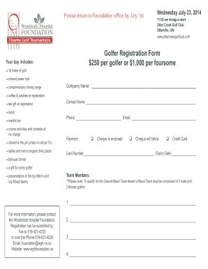 Fillable Online Wgh On Golfer Registration Form Per Golfer Or