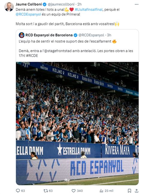 Espanyol Collboni Manda Todo Su Apoyo Al Espanyol