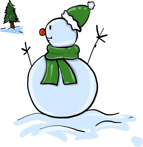 Snowman With Green Scarf Illustration Vector On White Background