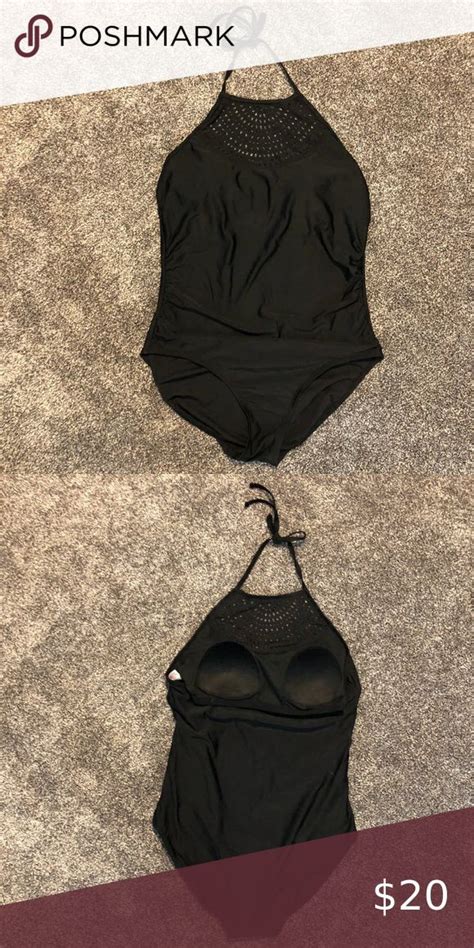 Merona One Piece Black Swimsuit With Cutouts XL Black Swimsuit Black