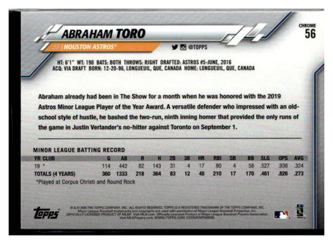 Topps Chrome Abraham Toro Rc Houston Astros Ebay