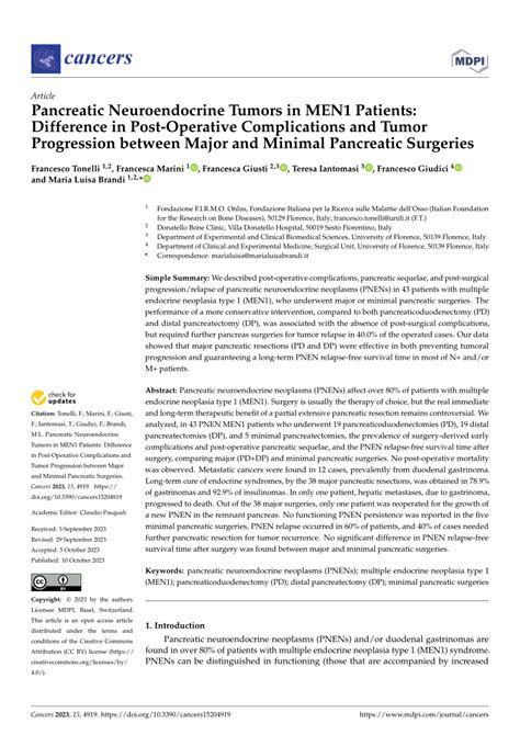 Pdf Pancreatic Neuroendocrine Tumors In Men1 Patients Difference In Post Operative