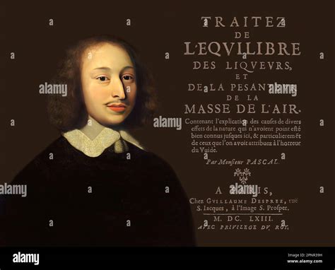 Portrait Of Blaise Pascal With A Page Of Traitez De L Equilibre Des