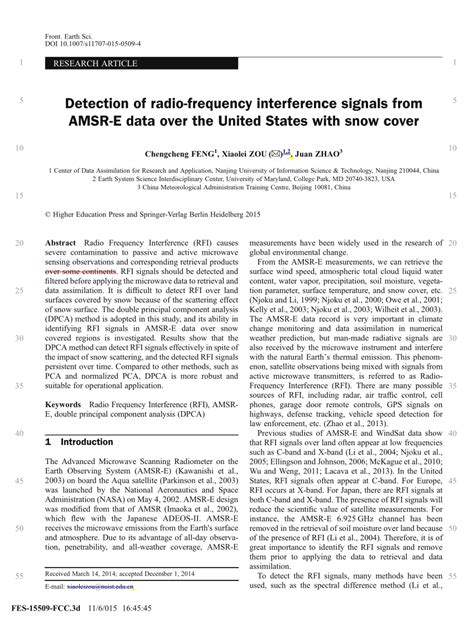 Pdf Detection Of Radio Frequency Interference Signals From Amsr E