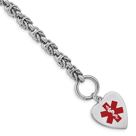 925 Sterling Silver Pltd Engraveable Enamel Heart Medical Alert Id Bracelet 8 75 Inch Fine