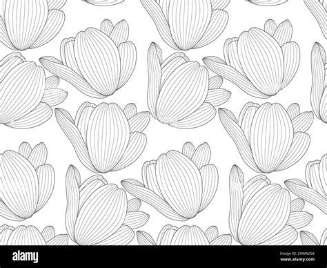 Picture Drawn Black And White Tulip With A Contour Line Seamless