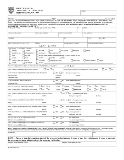 Missouri Dept Of Corrections Pdf Form Formspal