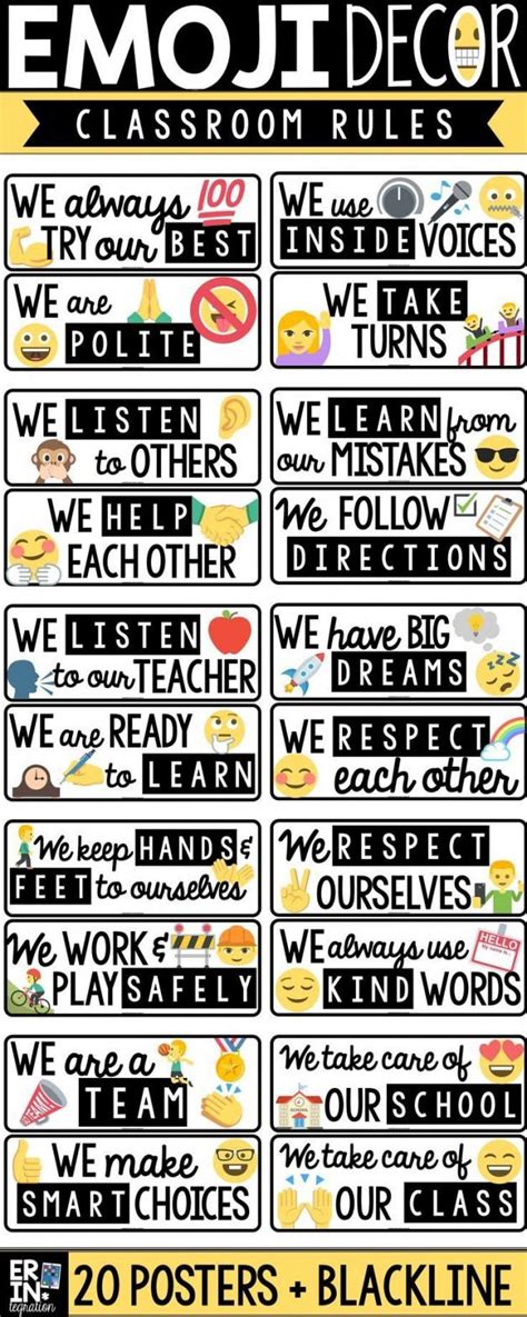 Emoji Classroom Rules 20 Class Rules Posters To Display Vertically Or