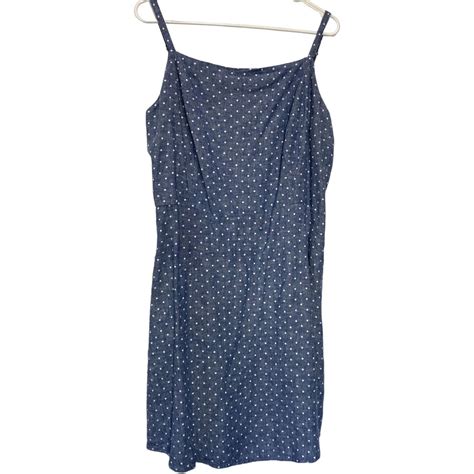 Old Navy Womens Spaghetti Tank Top Knee Length Dress Blue White Polka