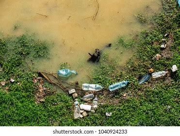 Plastic Garbage River Pollution Environment Concept Stock Photo