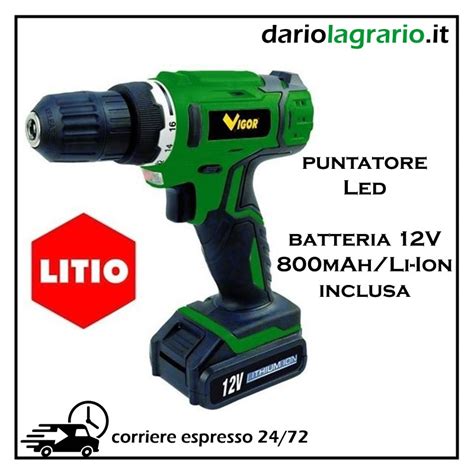 Trapano Avvitatore A Batteria V Vigor Greenline Tb Litio Led