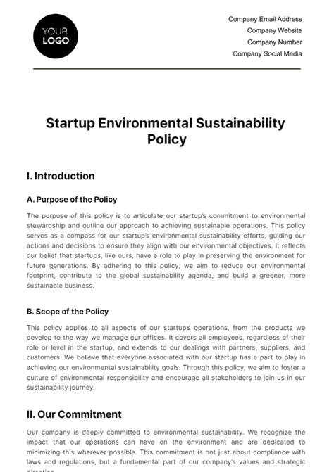 Free Startup Environmental Sustainability Policy Template Edit Online