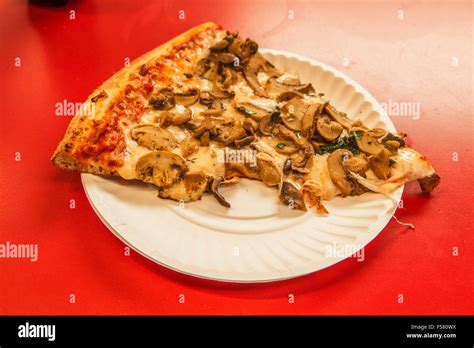 Slice Of Mushroom Pizza New York City United States Of America Stock