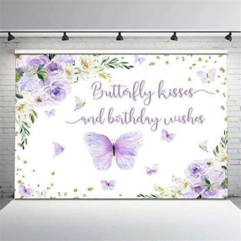 Butterfly Kisses And Birthday Wishes Backdrop Purple And White Flowers