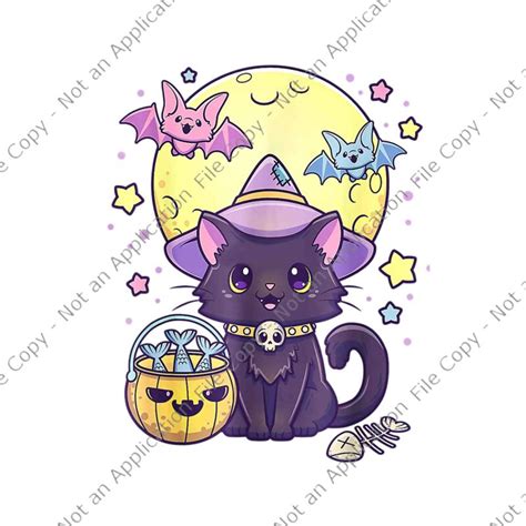 Kawaii Pastel Goth Cute Creepy Halloween Black Cat Witch Hat Png