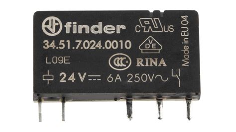 Finder 继电器 24v 直流线圈 6a切换 Spdt 1极 Pcb安装 银合金触点 34 Series系列 3451